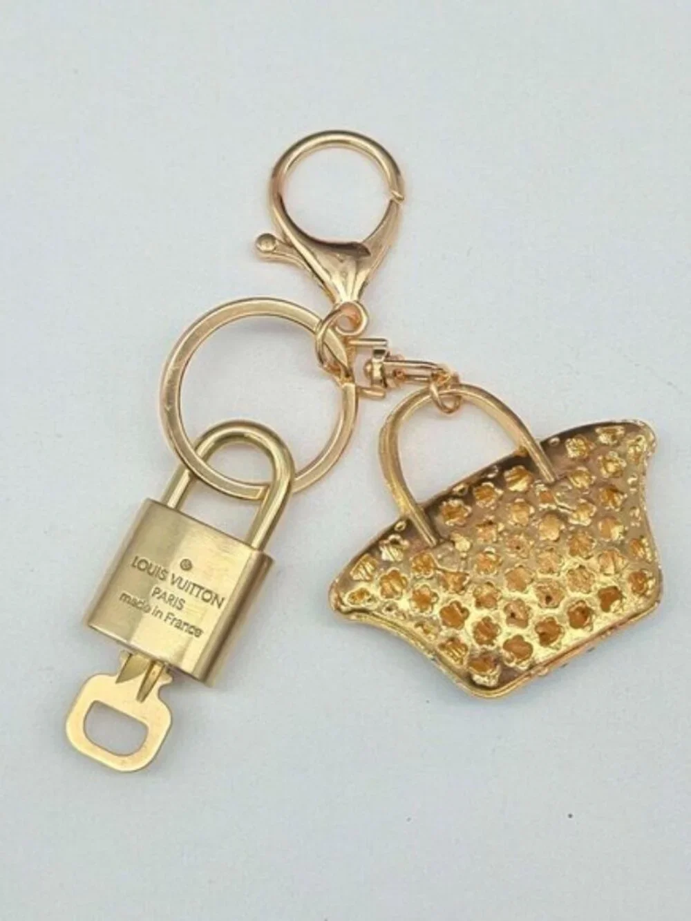 Louis Vuitton Gold Padlock 🔒 Key Set Authentic LV w/ Unbranded Bag Keychain